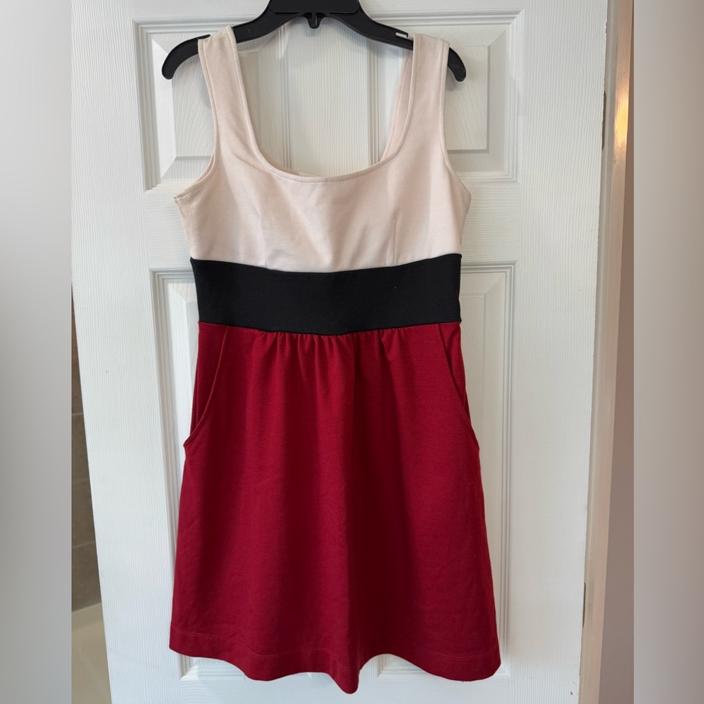 Colorblock Sleeveless Top - Red, Black, and Beige